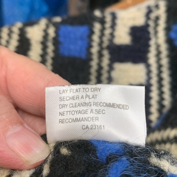 Blue, Cream and Black Patterned Sweater, Heavy, 100% wool, Oversize - Picture 3 of 10